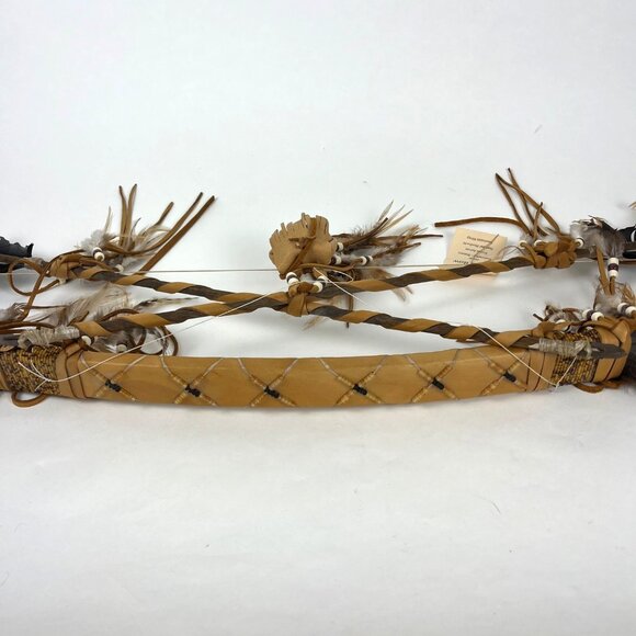 Chief Cross Bow Native American Wall Hanging Decor with Deerskin & Feathers - Picture 14 of 16